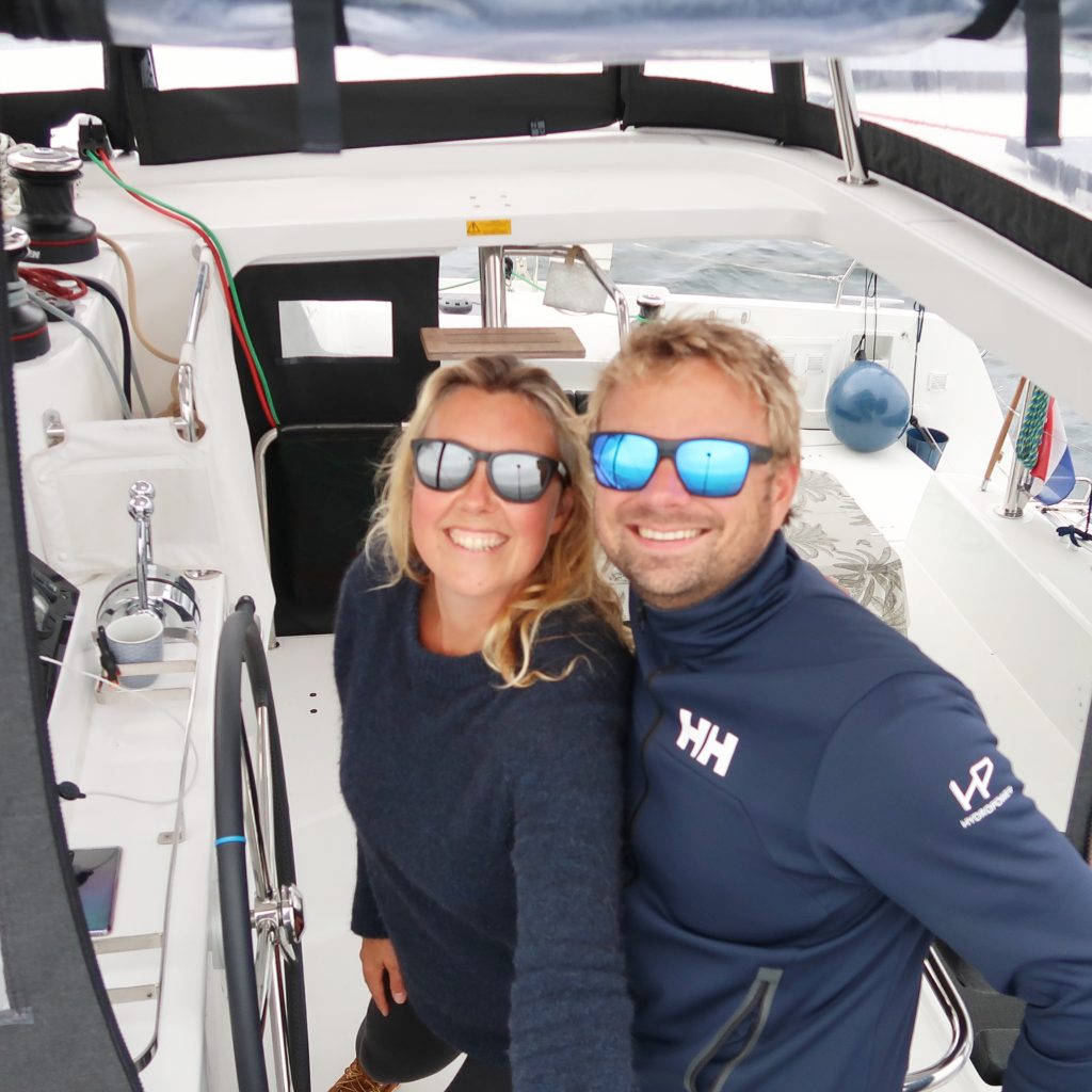 Fleur and Ronald on their Lagoon 42 catamaran