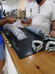 Buying mooring springs at the local chandlery in Almerimar (Spain)