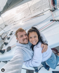 Ceylan & Alfie on their catamaran Coco