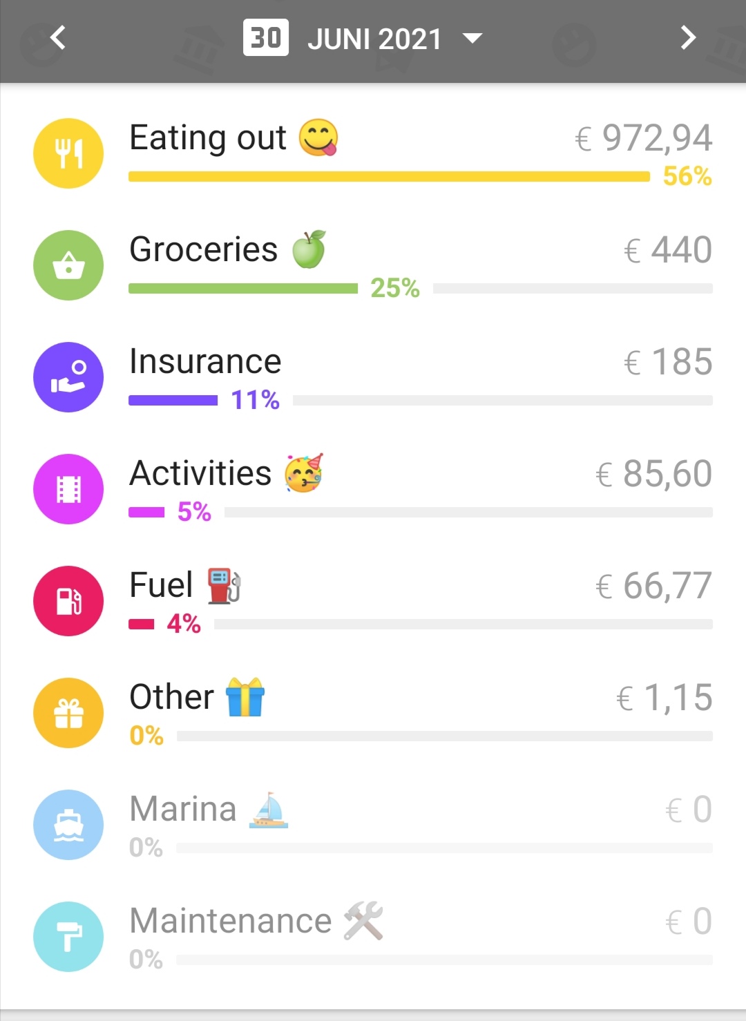 Category break down monthly expenses