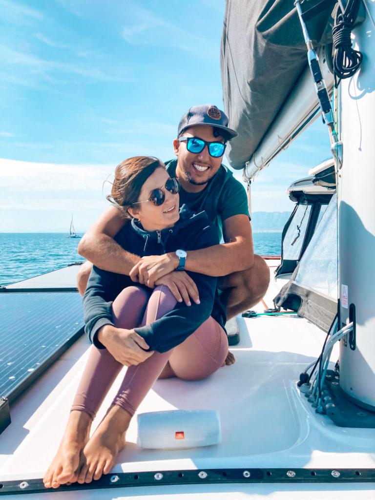 Anas and Noellie on their boat Malaika